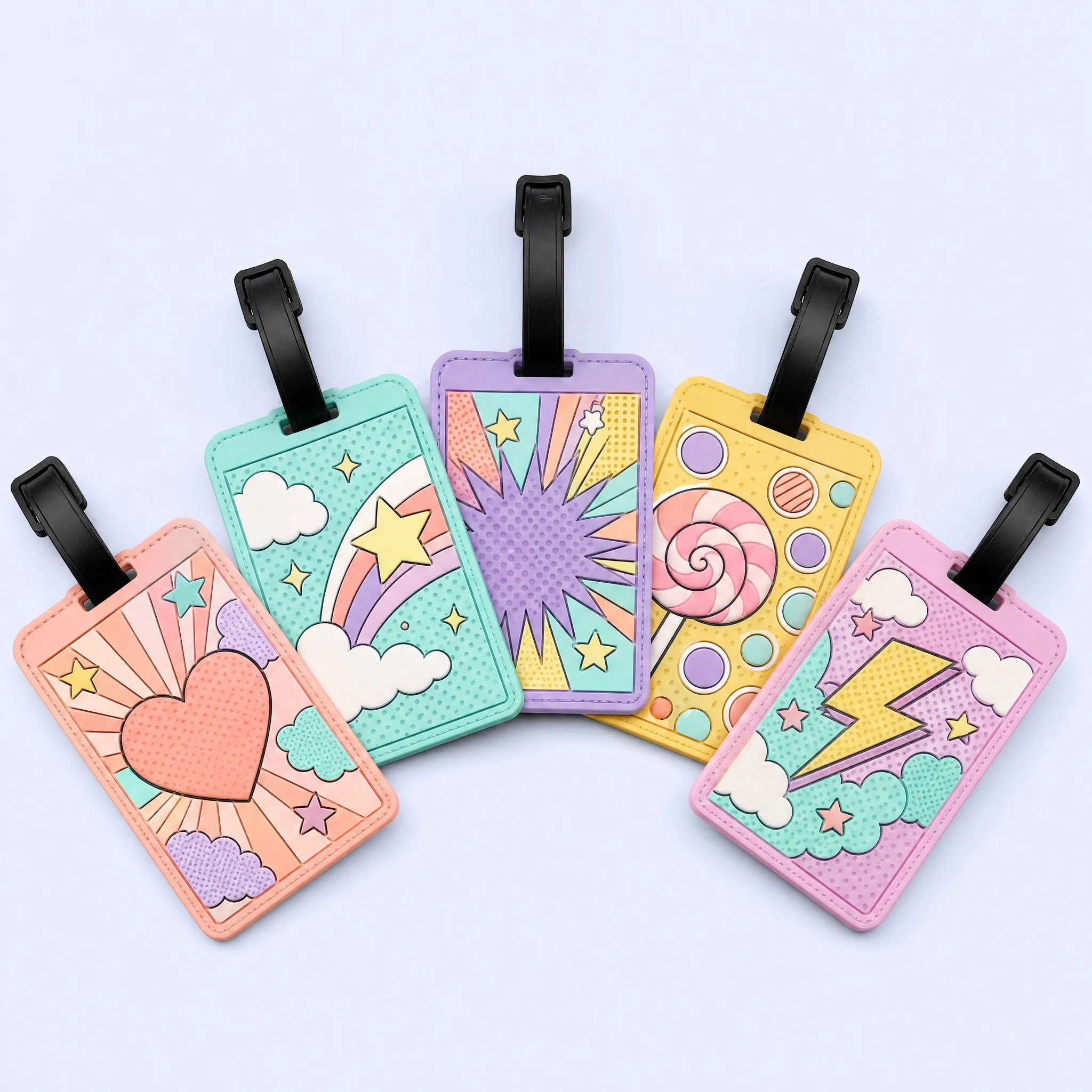 Custom 3D Soft PVC 5-Piece Pop Art Fan Array: Heart, Rainbow, Burst, Lollipop, Lightning