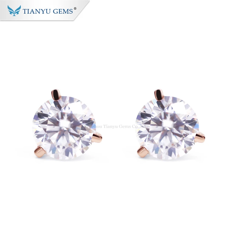 

Cheap Wholesale stock 3 prongs moissanite studs earrings 1ctw 6.5mm Round DEF/VVS moissanite 14k white gold earrings