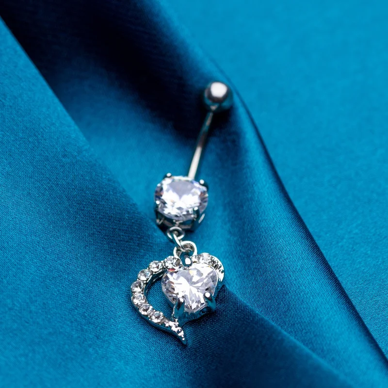 

316 L Stainless steel Heart-shaped Zircon belly ring piercing dangle belly button rings, Steel color