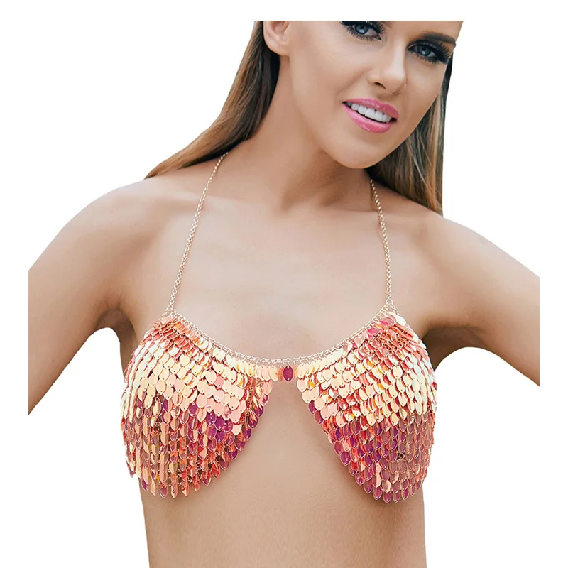 

YOLOMI Sequin Bikini Chain Top Chain Bra Body Jewelry Paillette Body Chain Jewelry