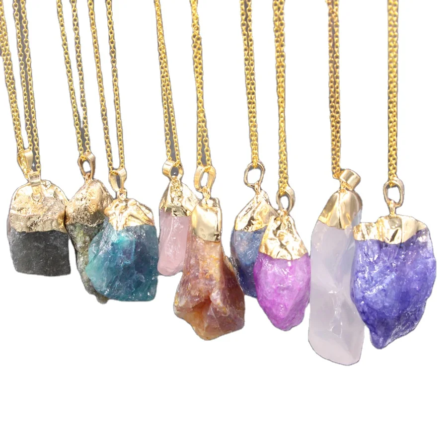 

Copper Alloy Jewelry Irregular Colorful Necklace Chain Nature Stone Jewellery Natural Crystal Stone Pendant Necklace For Women, Customized