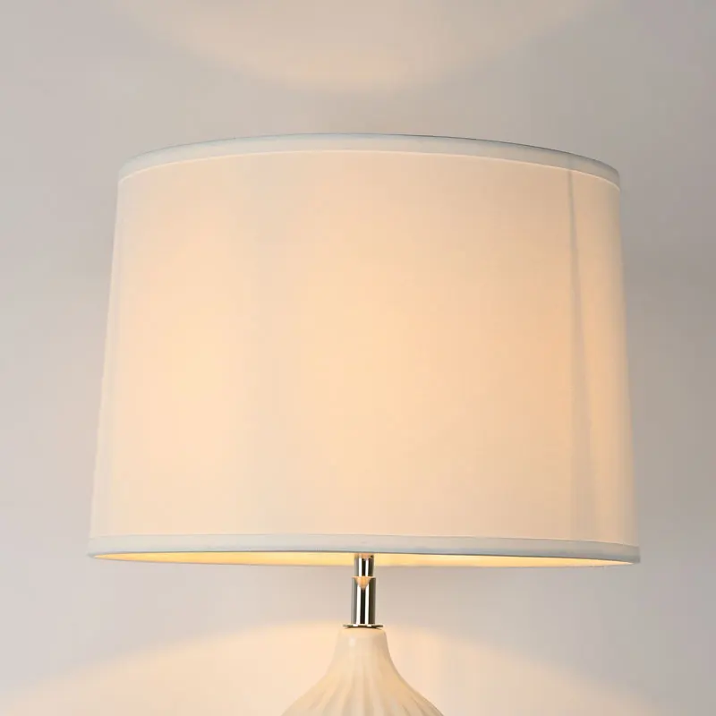 Bedside Nightstand Bedroom White Fabric Shade Modern Gourd Cucurbit Ceramic Table Lamp