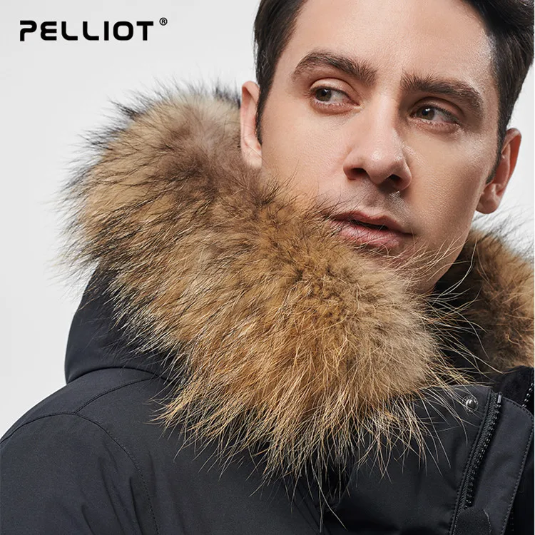 custom most popular winter warm outdoor sports high quality down man black with fur hood men's parka jacket