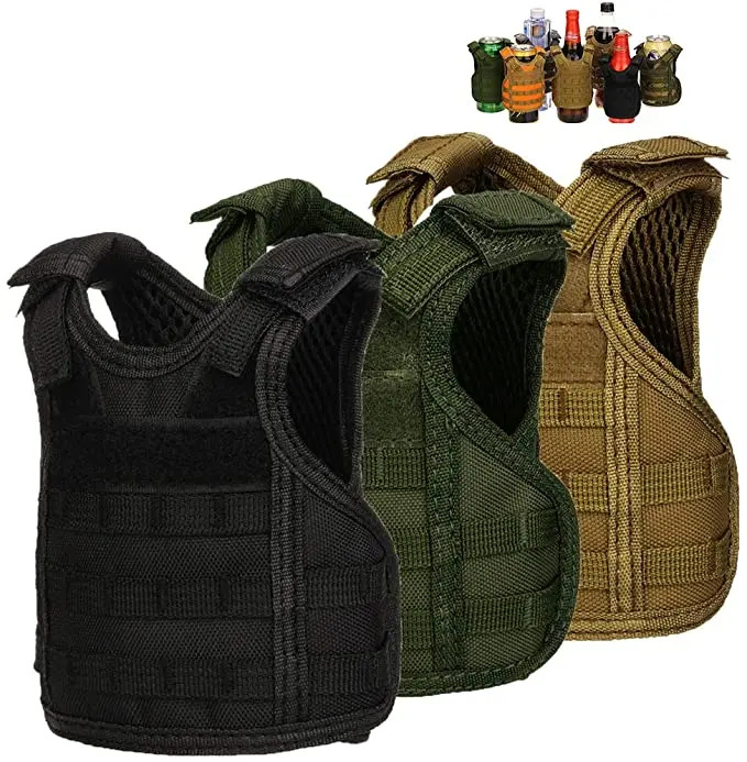 

Tactical Beer Molle Pouch Mini Vest Military Adjustable Cooler Water Bottle Pouch, Black &red&green&black