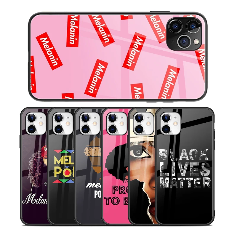 

Hot Sale Africa Melanin Poppin Black Girl Magic Design Glossy Glass Phone Case for iPhone 12 7 8 X XR 11Pro Cover