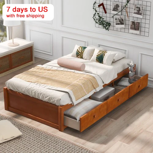 

Bedroom Furniture Multifunction Twin Size Platform Storage Bed with 3 Drawers, Oka