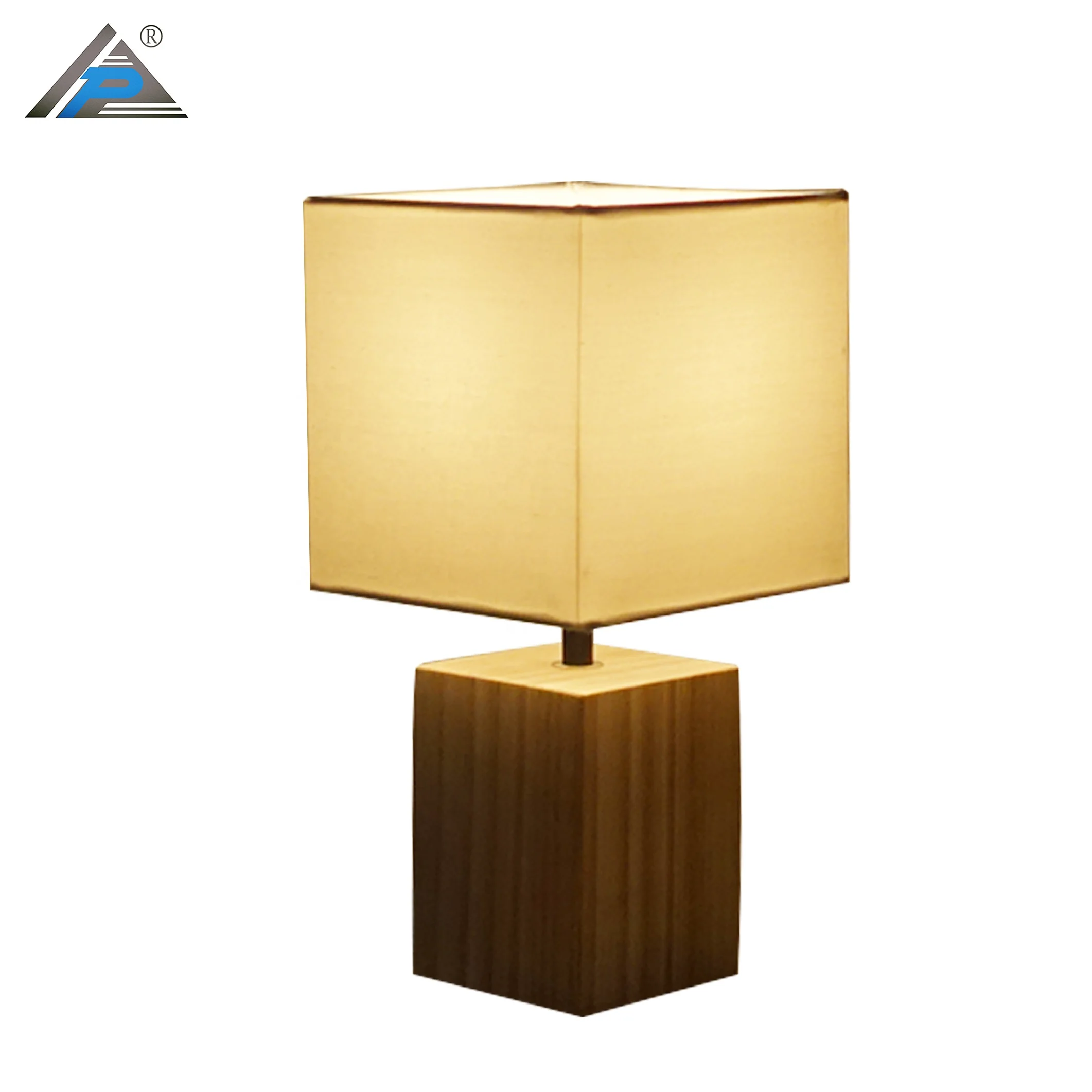 Modern Square Fabric Lampshade Table Lamp with Pine Wood Base for Home Decor Bedside Hotels and Restaurant