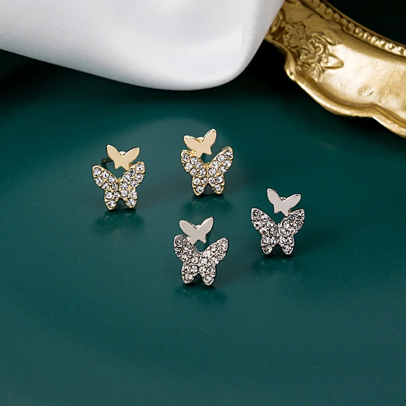 

fashion trendy cute butterfly stud earrings cubic zirconia