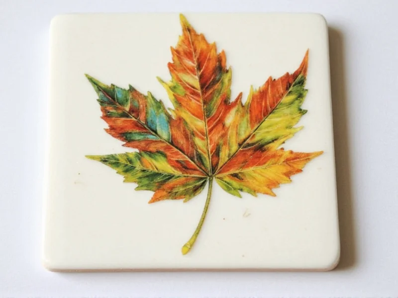 Colorful leaf print on ceramic coaster