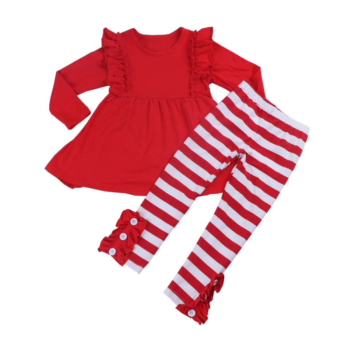 

little girl two piece outfits Red Cotton tunic Girls Long Sleeve Tops With Stripe Ruffle Pants girl clothing, Picture