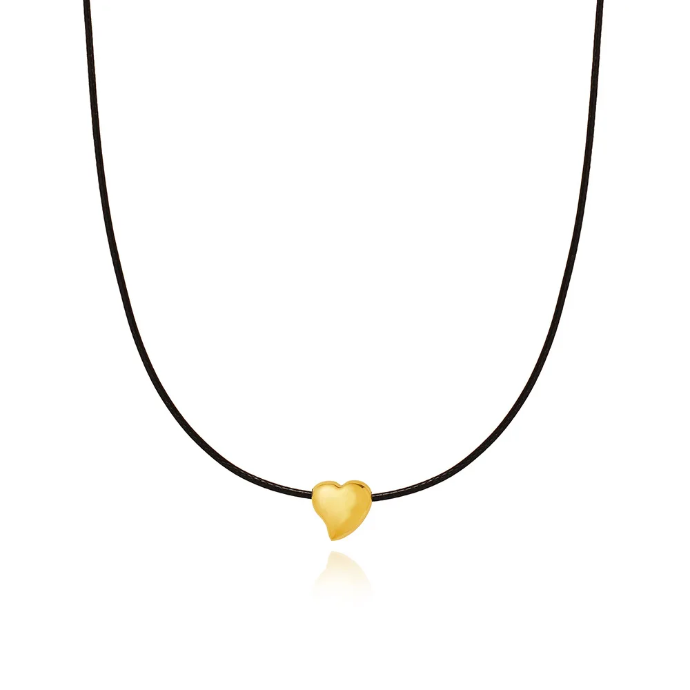 Joolim 18K Gold Plated Heart Pendant Necklace Trendy Stainless Steel Jewelry with Link Chain Geometric Shape Wax Cord-Wholesale
