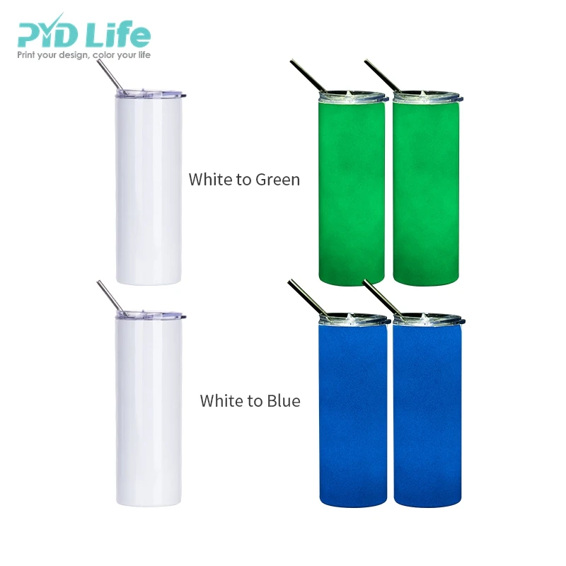 

Bulk PYD Life Stainless Steel Luminous Glow in Dark With Straw and Lid Straight Sublimation Tumblers, Green/blue