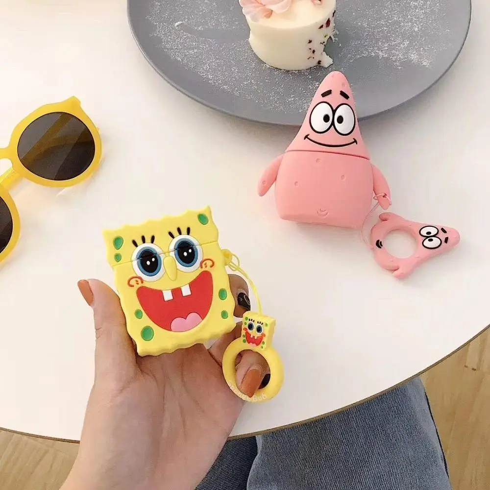 

For SquarePants Patrick Star For Apple Airpods 1 2 Silicone Case With Finger Ring