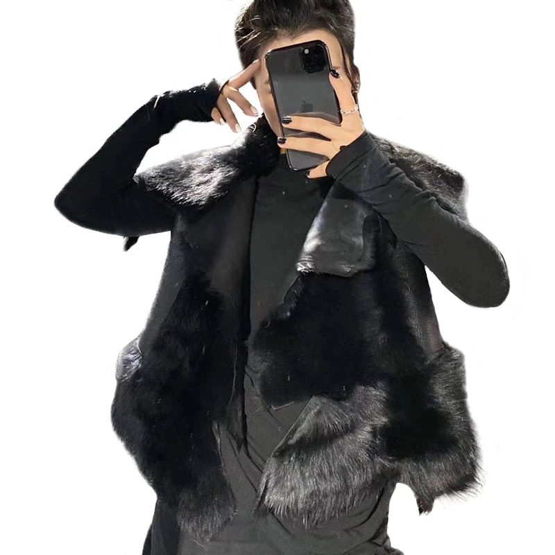 
Hot Sale Ladies Winter Fashionable Leather Waistcoat Genuine Tuscany Fur Gilet Real Fur Vest Women  (62381805948)