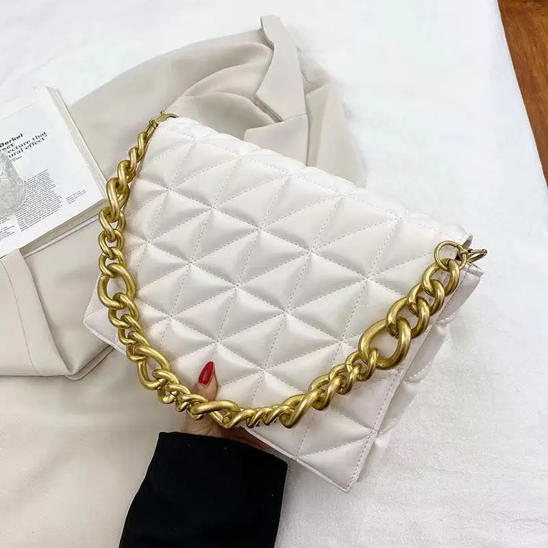 

Branded Women's Shoulder Bags 2022 Thick Chain Quilted Shoulder Purses And Handbag Women Clutch Bags Ladies Hand Bag, Black, red, green, beige