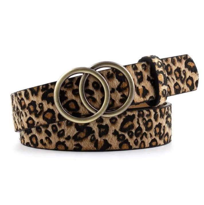 Custom Animal Skin Pattern Plush Pu Belt Women Fashion Double Rings ...