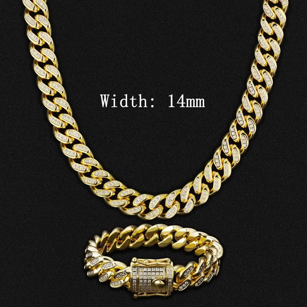 

KRKC Stainless Steel Miami Cuban Chain Wholesale Hip Hop Iced Out Clasp Cuban Necklace 18K Gold Plated Men Cuban Link Chain