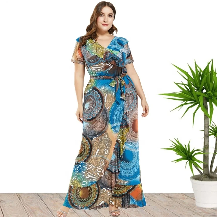 

2020 New Arrival L 7XL Plus Size Maxi Long Short Sleeve Bohemian Summer Beach Dresses For Women