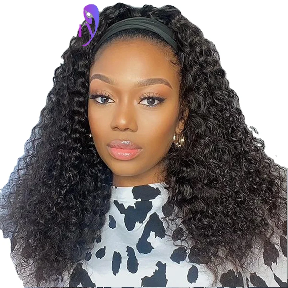 

Afro Kinky Curly Silk Headband Wigs Human Hair for Black Women Brazilian Half Wigs for Black Women, Blonde colors