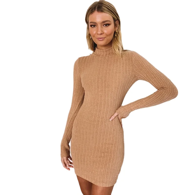 

Elegant Solid Color Sweater Dresses Long Sleeve Skirt Autumn And Winter Dress