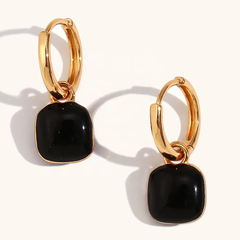 

Ding Ran New Arrival Enamel Black Square Dangle Earrings Fine Fashion Stainless Steel Jewelry For Mujer