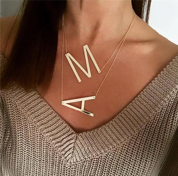 

New Rose Gold Silver Color 26 A-Z Letter Name Initial Women Alphabet Pendant Necklace, Picture