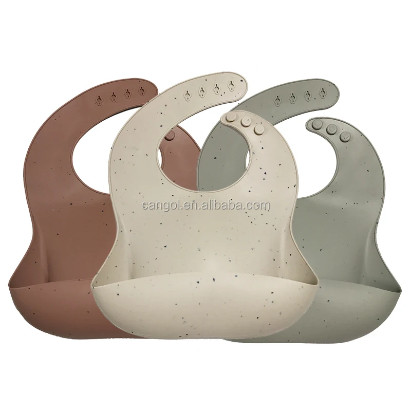 

Waterproof Silicone Baby Speckled Bib with Food Catcher BPA FREE FOODGRADE Silicone Bibs infants Babe Bibs