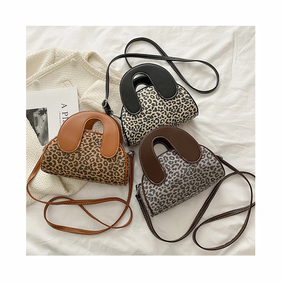 

Luxury Leopard pattern women's handbag fashion designer shoulder messenger bag ladies Contast Color shell Boston Handbags Ladies