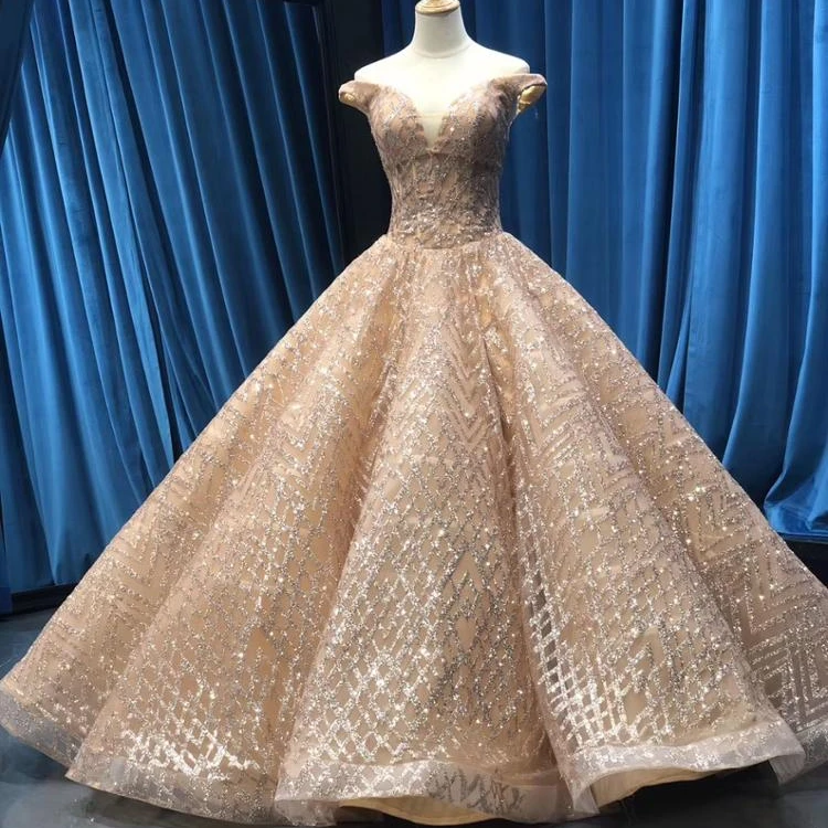 

China Factory High Quality Luxury Fashion Ball Gown Heavily Beaded Glitter Fabric Wedding Dress Bridal Gown, As picture or your request