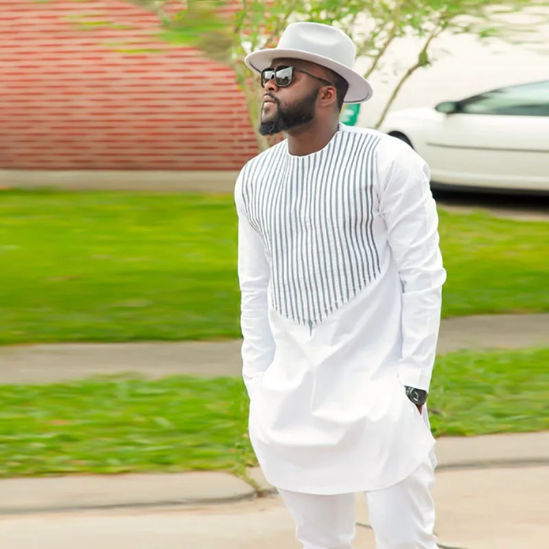 

Hot sale african mens traditional clothing white black long tshirts and pants outfits men african suits men clothing