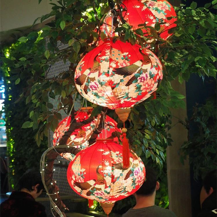 Chinese Print Flowers Garden Led Lantern Outdoor Hanging Traditional