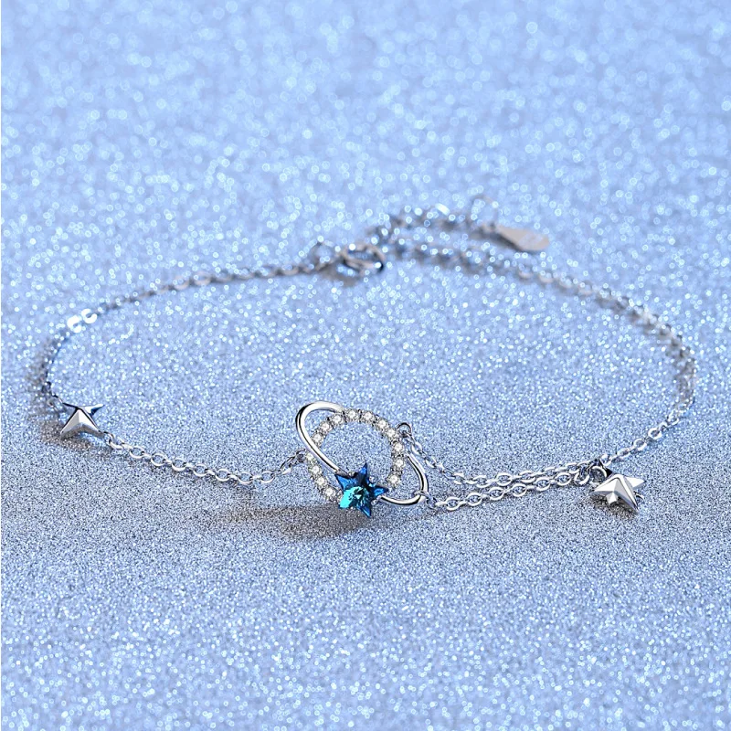 

Aimgal s925 sterling silver tide Austrian crystal creative star and moon bracelet anklet