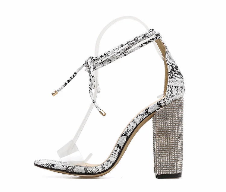 

European and American rhinestone thick with PVC one word strap lacing sandals women's large size, As shown in figure