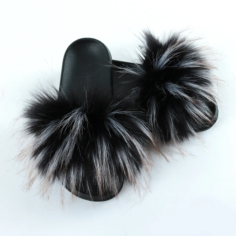 

FUR Wholesale Custom Women Indoor Slipper Fox Fur Slidesummer for kids and adults