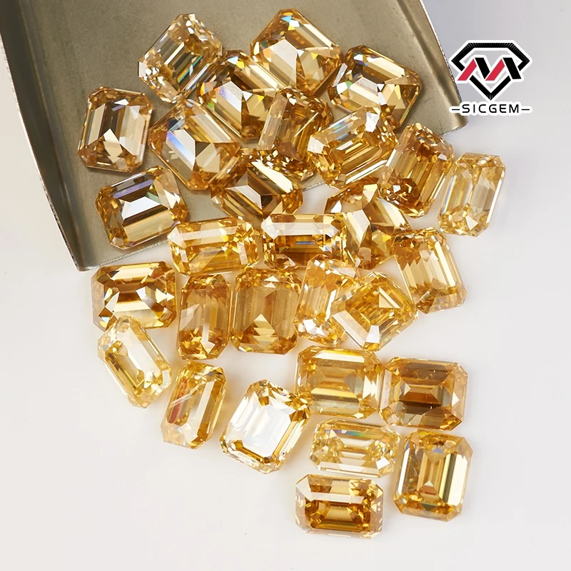 Customized Emerald Cut Fancy Moissanite Stone Perfect Cutting China-Flawless DE Color Loose Champagne Color Moissanite