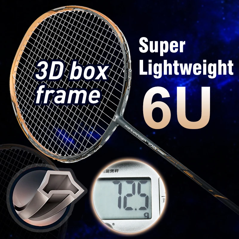 

WHIZZ 6U Lightweight 100% high modulus graphite 3D frame durable badminton racquets