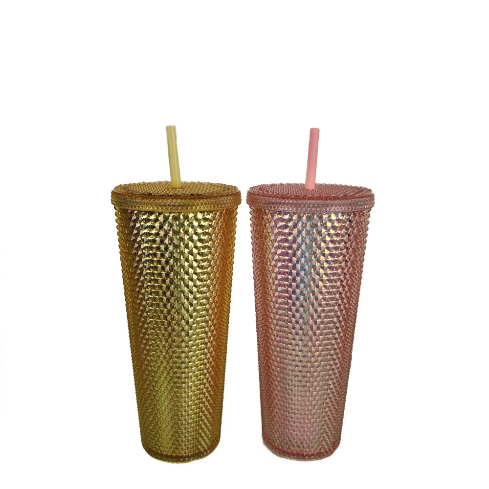 

24oz hot pink and gold studded tumbler Bling double wall coffee cups with lid, Bling pink