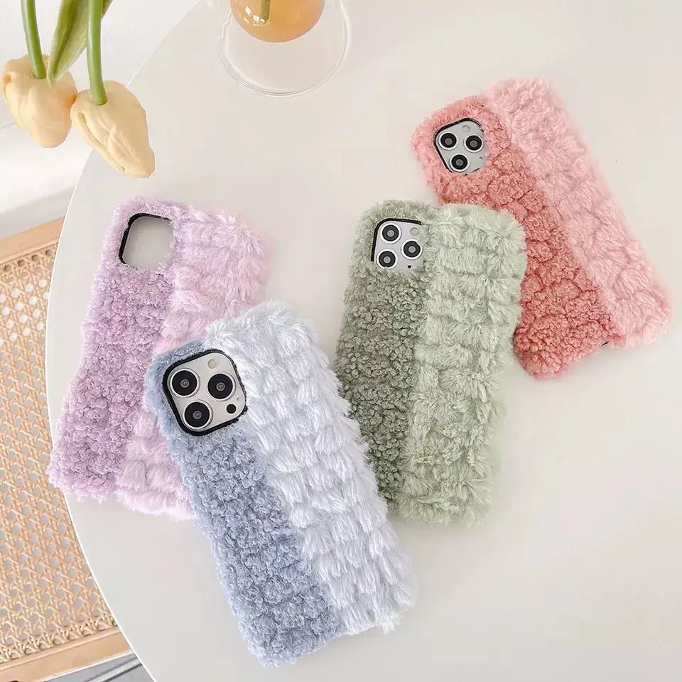 

Winter Plush Warm Soft Phone Case For Iphone 13 12 11 Pro Max Mini XR 7 8 Plus SE Furry Fluffy Soft Cover, 4 colors