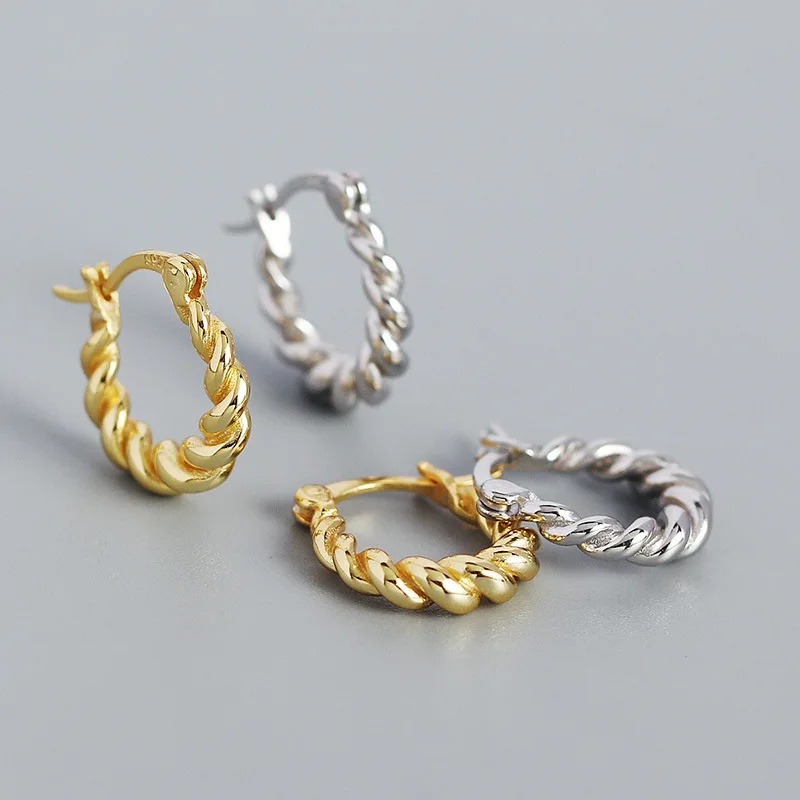 

2022 NEW 925 Sterling Silver Plain chunky Twisted U Shape 18k gold plated hoop earring for women