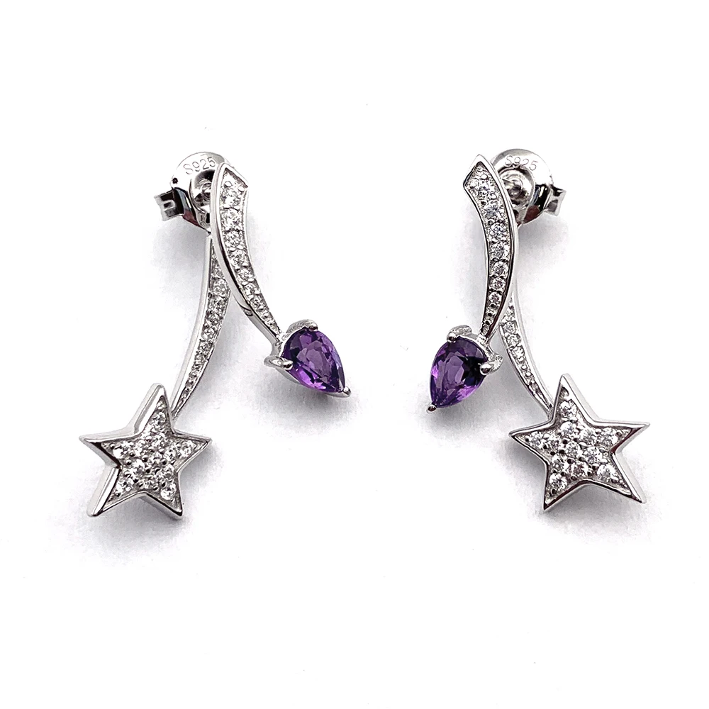 product-Women Swivel Purple Gem Bracelet, Zircon Flower Design Silver Bangle-BEYALY-img-1