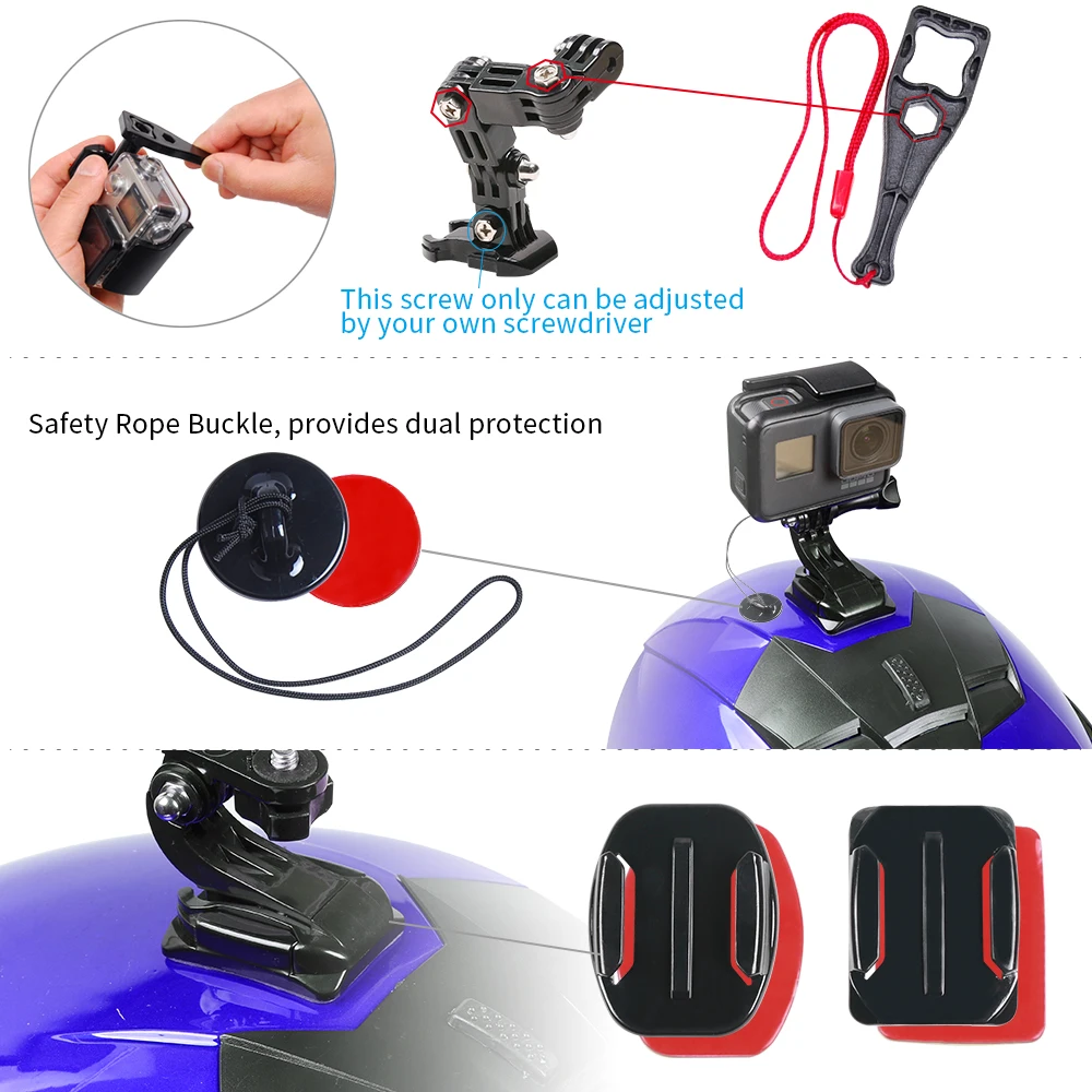 
SUREWO Action Camera Motorcycle Helmet Camera Mount for GoPro Hero 8/7 black 6 5 Black SJ6000 YI and More 