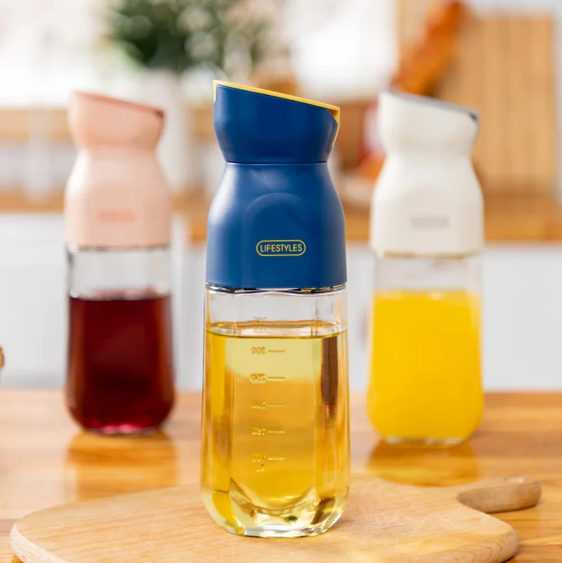 

Creative Oil Jug Glass Leakproof Automatic Gravity Open Lid Kitchen Household Soy Sauce And Vinegar Sauce Bottle, White&grey/pink&orange/blue&yellow