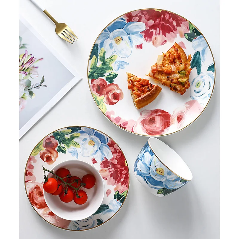 

Bone china tableware set household meal plate western food plate, As picture
