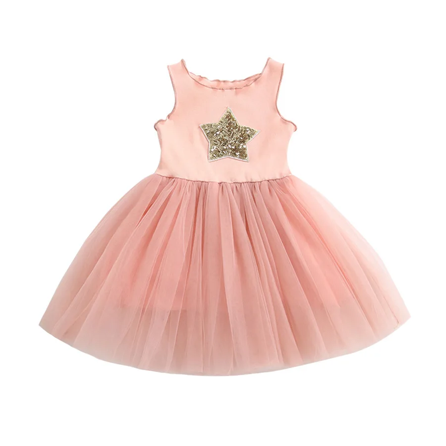 Bear Leader Girls Summer Mesh Sling Girl Star Pattern Sleeveless Dress
