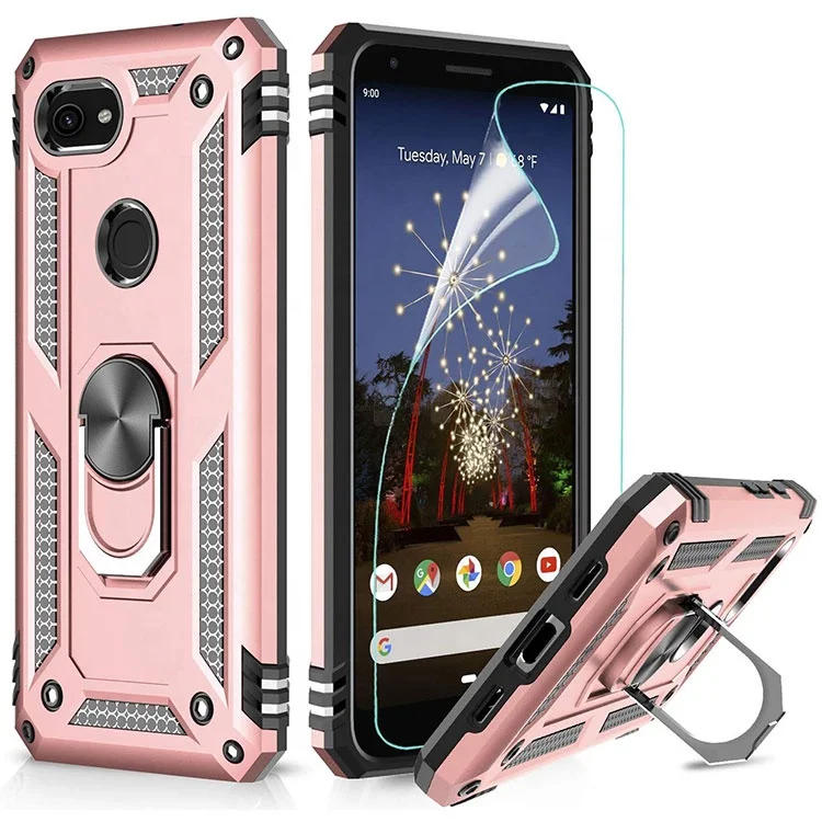 

LeYi stick luxury phone case max For Google Pixel 3a Case With HD screen Protector, Black, blue,red ,white,rose gold