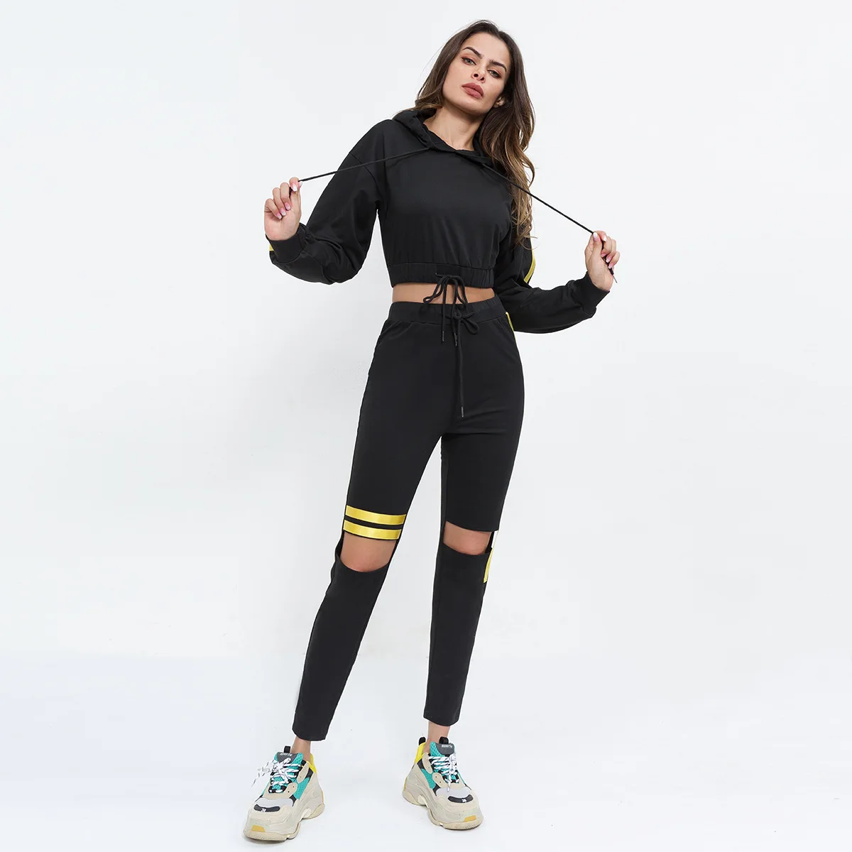 

Latest Fashion Sport Casual Women Long Sets Reflective Strip Women Tracksuit Clothing Jogger Set Outfit Women Winter Sets, Pic