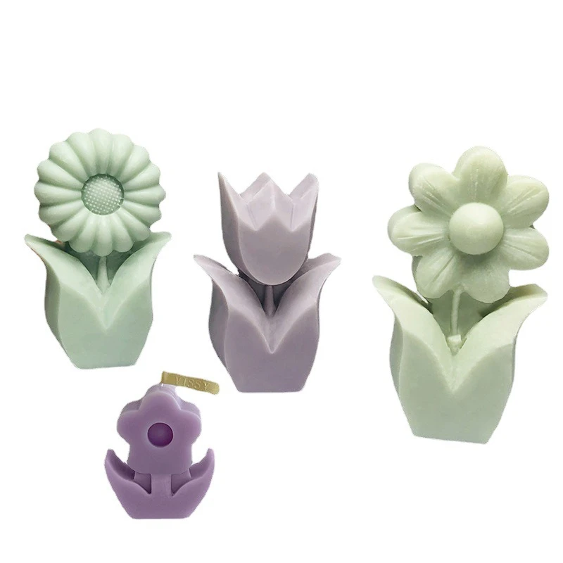 

Z0480 wholesale selling DIY simple cut lip flower candle mold sunflower handmade scented candle silicone molds