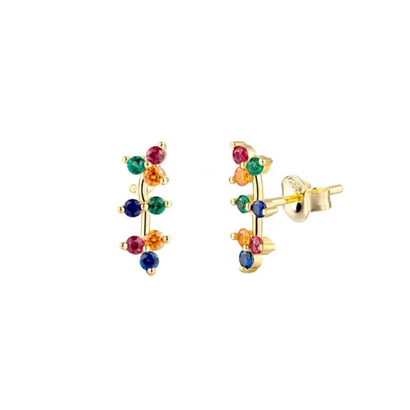 

KSRA Jewelry New Trendy 925 Sterling Silver Mini Rainbow CZ Stone Tree Stud Earrings For Women, Gold and silver