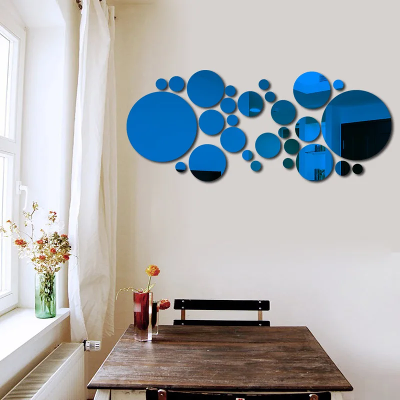 

Acrylic Silver 3D Round Mirror Wall Stickers Removable Fashion DIY For Bedroom Living Room Bathroom Decor, Customized color