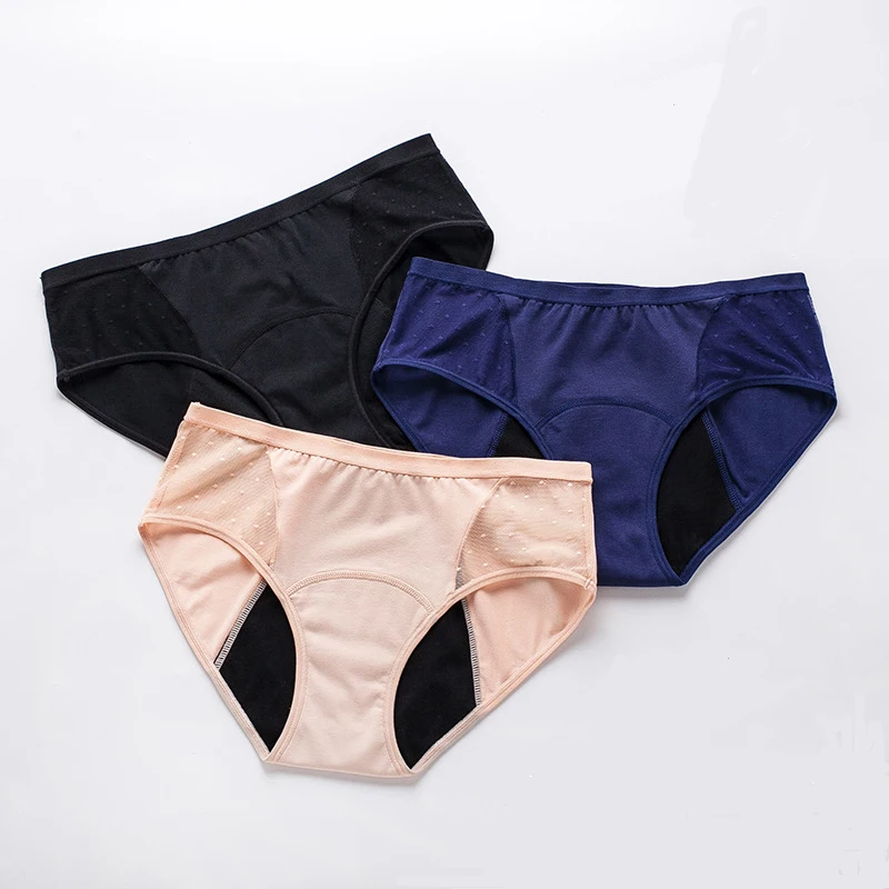 

2021 New Cotton Eco-friendly Fabric Solid Color Period Panties For Women Bikini Leak Proof Menstrual Underwear